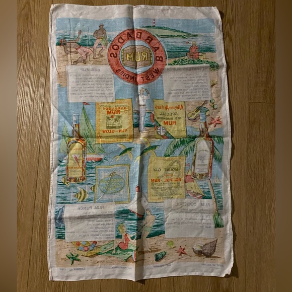 Vintage Pure Linen Barbados Rum Mount Gay Goddards Rum Punch Tea Dish Towel - Picture 2 of 7